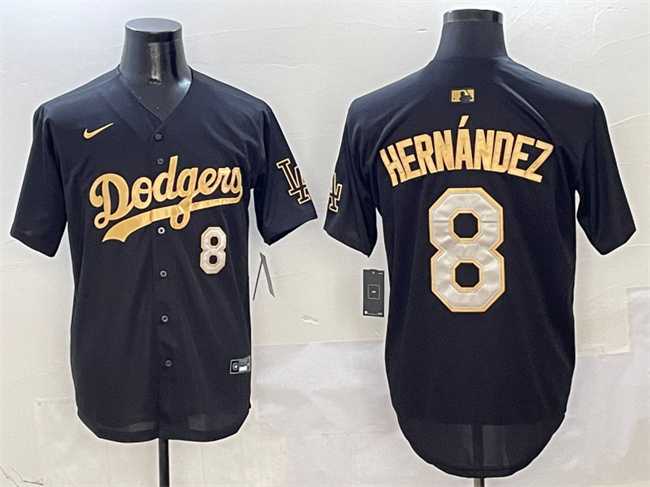 Mens Los Angeles Dodgers #8 Enrique Hernandez Black Gold Limited Stitched Jersey